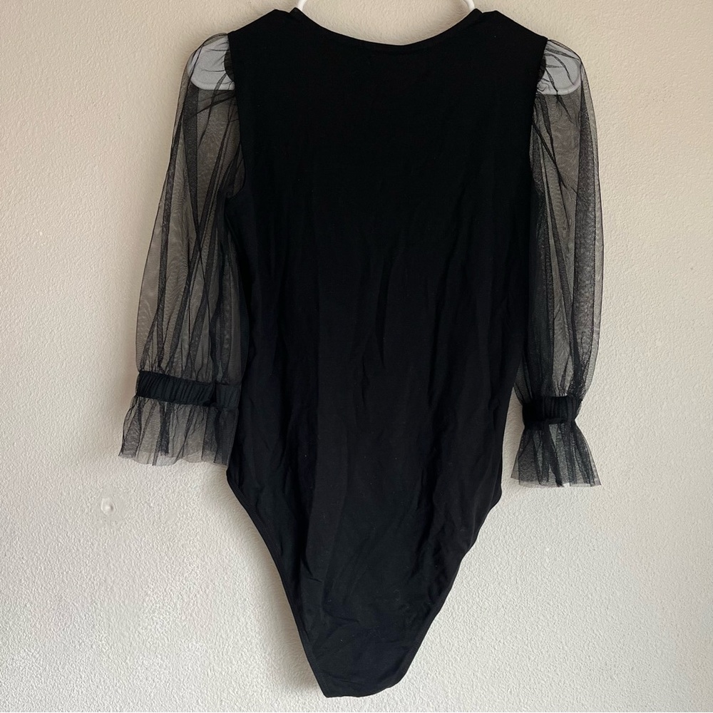 Sheer Puff Sleeve Black Bodysuit - Picture 8 of 9